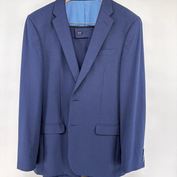 Egara Mens Navy Blue Slim Fit Suit Jacket And Pants Formal Business